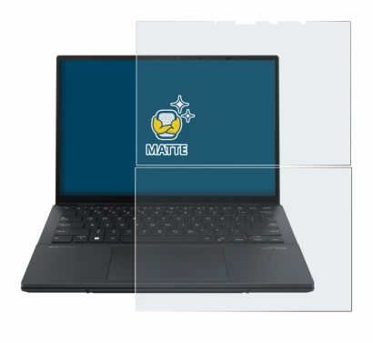 Immagine del dispositivo ASUS ZenBook Duo OLED 2024 UX8406 con un'ampia varietà di protezioni per lo schermo.