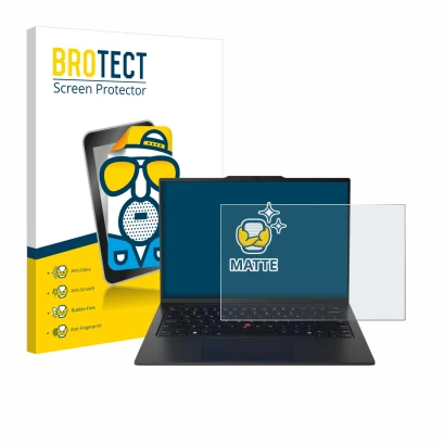 Parte frontale di una confezione del prodotto con il logo del marchio BROTECT. Accanto è raffigurato il dispositivo Lenovo Thi