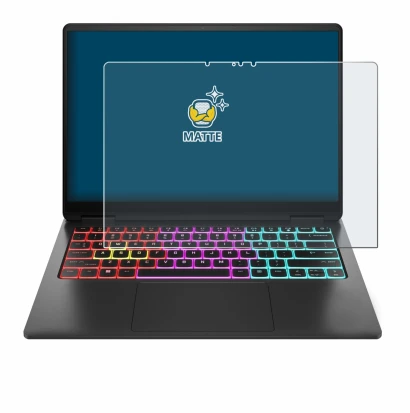 Immagine del dispositivo HP Omen Transcend 14 con un'ampia varietà di protezioni per lo schermo.