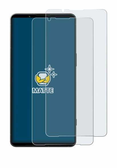 Immagine del dispositivo Sony Xperia 1 VI con un'ampia varietà di protezioni per lo schermo.