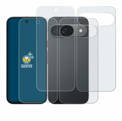 Immagine del dispositivo Google Pixel 9 (Fronte+Retro) con un'ampia varietà di protezioni per lo schermo.