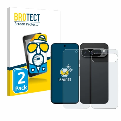 Parte frontale di una confezione del prodotto con il logo del marchio BROTECT. Accanto è raffigurato il dispositivo Google Pix