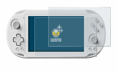 Immagine del dispositivo AYN Odin 2 Mini con un'ampia varietà di protezioni per lo schermo.