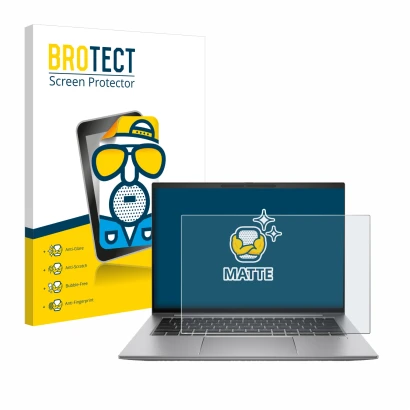 Parte frontale di una confezione del prodotto con il logo del marchio BROTECT. Accanto è raffigurato il dispositivo HP Zbook F