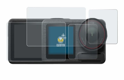 Immagine del dispositivo DJI Osmo Action 5 Pro con un'ampia varietà di protezioni per lo schermo.