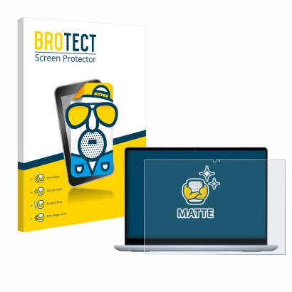 Parte frontale di una confezione del prodotto con il logo del marchio BROTECT. Accanto è raffigurato il dispositivo Dell Inspi