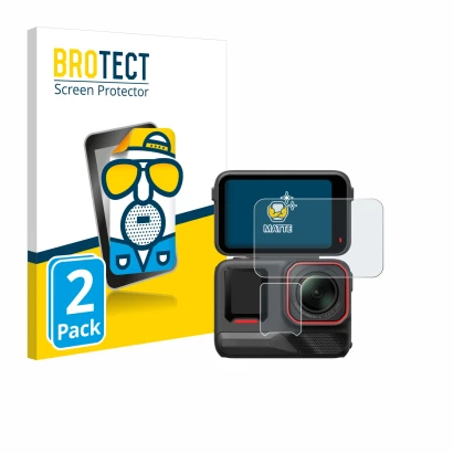 Parte frontale di una confezione del prodotto con il logo del marchio BROTECT. Accanto è raffigurato il dispositivo Insta360 A