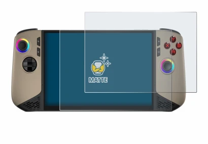 Immagine del dispositivo MSI Claw 8 AI+ con un'ampia varietà di protezioni per lo schermo.