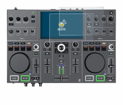 Immagine del dispositivo Denon DJ Prime Go+ con un'ampia varietà di protezioni per lo schermo.