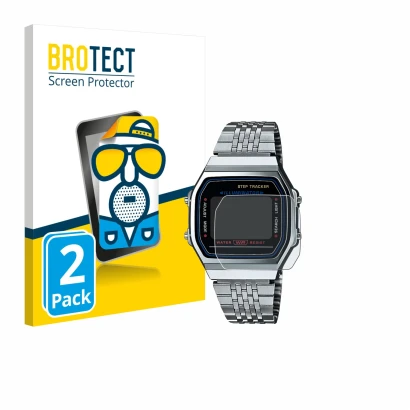 Parte frontale di una confezione del prodotto con il logo del marchio BROTECT. Accanto è raffigurato il dispositivo Casio icon
