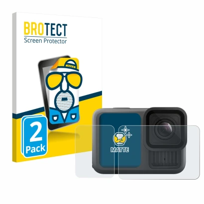 Parte frontale di una confezione del prodotto con il logo del marchio BROTECT. Accanto è raffigurato il dispositivo GoPro Hero