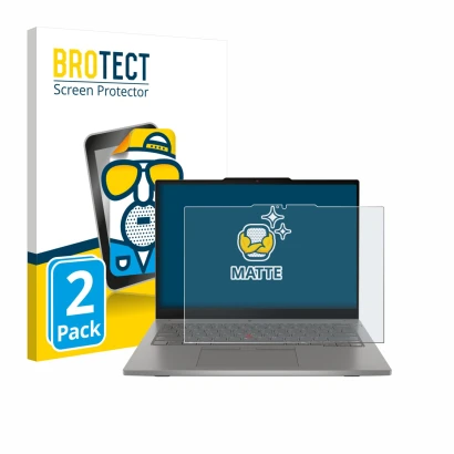 Parte frontale di una confezione del prodotto con il logo del marchio BROTECT. Accanto è raffigurato il dispositivo Lenovo Thi