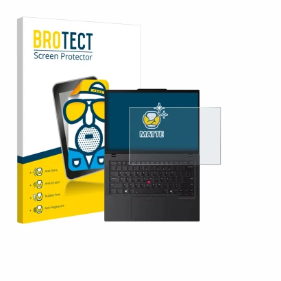 Parte frontale di una confezione del prodotto con il logo del marchio BROTECT. Accanto è raffigurato il dispositivo Lenovo Thi