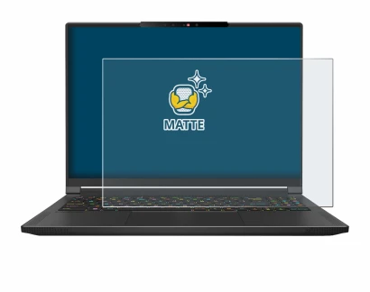 Immagine del dispositivo MSI Stealth A16 AI+ con un'ampia varietà di protezioni per lo schermo.