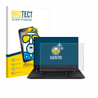 Parte frontale di una confezione del prodotto con il logo del marchio BROTECT. Accanto è raffigurato il dispositivo ASUS TUF G