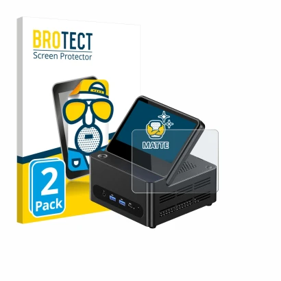 Parte frontale di una confezione del prodotto con il logo del marchio BROTECT. Accanto è raffigurato il dispositivo AOOSTAR ‎G