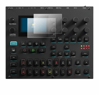 Immagine del dispositivo Elektron Digitone II con un'ampia varietà di protezioni per lo schermo.