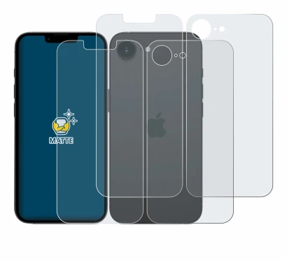 Immagine del dispositivo Apple iPhone 17e (Fronte+Retro) con un'ampia varietà di protezioni per lo schermo.