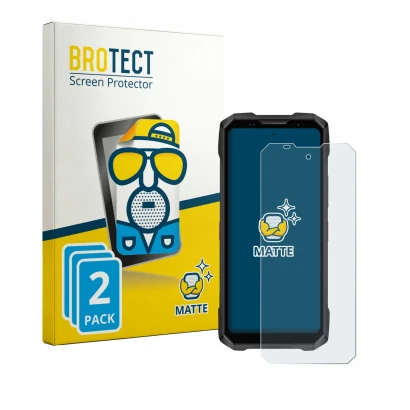 Parte frontale di una confezione del prodotto con il logo del marchio BROTECT. Accanto è raffigurato il dispositivo Doogee V M