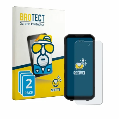 Parte frontale di una confezione del prodotto con il logo del marchio BROTECT. Accanto è raffigurato il dispositivo Doogee V M