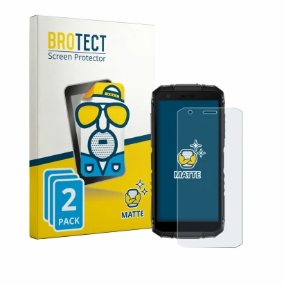 Parte frontale di una confezione del prodotto con il logo del marchio BROTECT. Accanto è raffigurato il dispositivo Doogee Fir