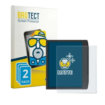 Parte frontale di una confezione del prodotto con il logo del marchio BROTECT. Accanto è raffigurato il dispositivo PocketBook