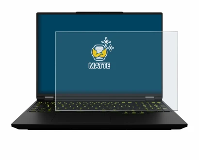 Immagine del dispositivo XMG Neo 16 con un'ampia varietà di protezioni per lo schermo.