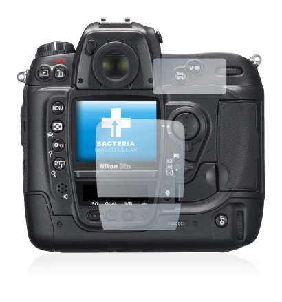 Immagine del dispositivo Nikon D2X con un'ampia varietà di protezioni per lo schermo.