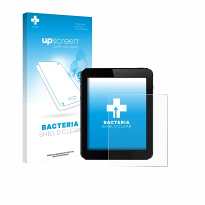 Parte frontale di una confezione del prodotto con il logo del marchio upscreen. Accanto è raffigurato il dispositivo con la re