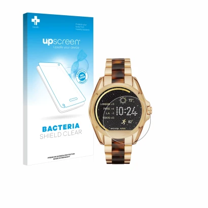 Parte frontale di una confezione del prodotto con il logo del marchio upscreen. Accanto è raffigurato il dispositivo Michael K