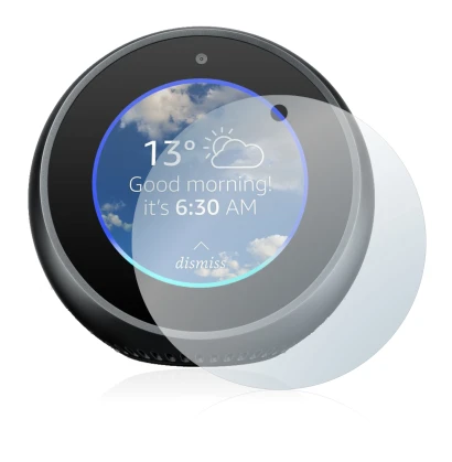 Immagine del dispositivo Amazon Echo Spot con un'ampia varietà di protezioni per lo schermo.