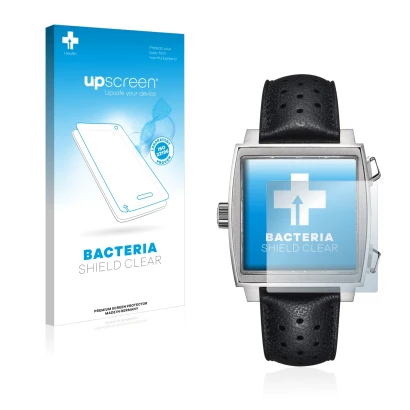 Parte frontale di una confezione del prodotto con il logo del marchio upscreen. Accanto è raffigurato il dispositivo TAG Heuer