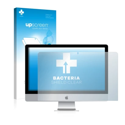 Parte frontale di una confezione del prodotto con il logo del marchio upscreen. Accanto è raffigurato il dispositivo Apple iMa