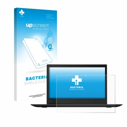 Parte frontale di una confezione del prodotto con il logo del marchio upscreen. Accanto è raffigurato il dispositivo Lenovo Th