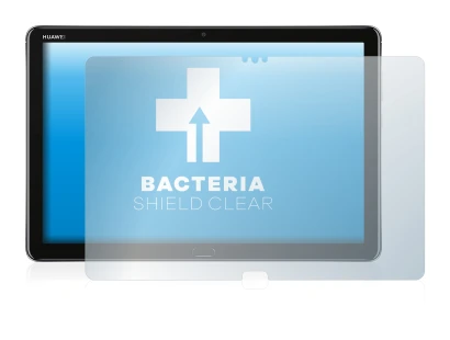 Immagine del dispositivo Huawei MediaPad M5 Lite 10.1" con un'ampia varietà di protezioni per lo schermo.