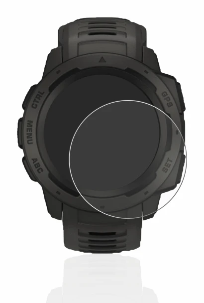 Immagine del dispositivo Garmin Instinct con un'ampia varietà di protezioni per lo schermo.