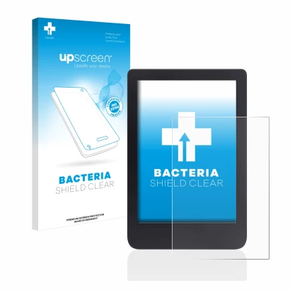 Parte frontale di una confezione del prodotto con il logo del marchio upscreen. Accanto è raffigurato il dispositivo Tolino Sh