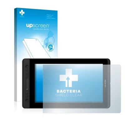 Parte frontale di una confezione del prodotto con il logo del marchio upscreen. Accanto è raffigurato il dispositivo Huion Kam