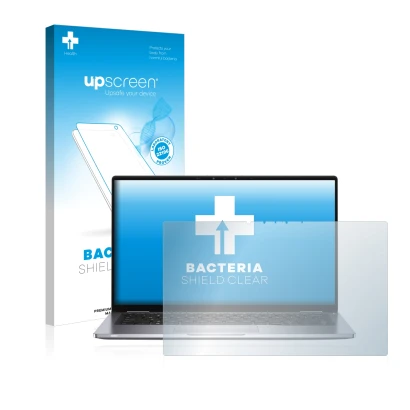 Parte frontale di una confezione del prodotto con il logo del marchio upscreen. Accanto è raffigurato il dispositivo Dell Lati