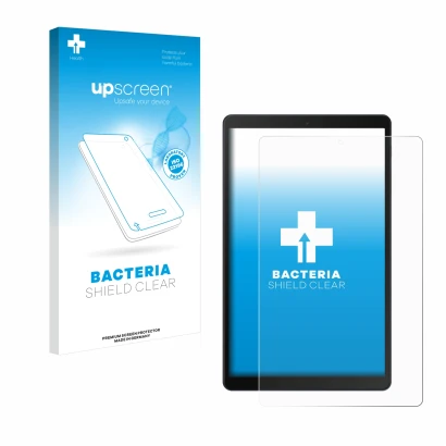 Parte frontale di una confezione del prodotto con il logo del marchio upscreen. Accanto è raffigurato il dispositivo Samsung G