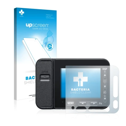 Parte frontale di una confezione del prodotto con il logo del marchio upscreen. Accanto è raffigurato il dispositivo Sony DSC-