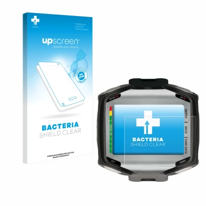 Parte frontale di una confezione del prodotto con il logo del marchio upscreen. Accanto è raffigurato il dispositivo Mares Qua