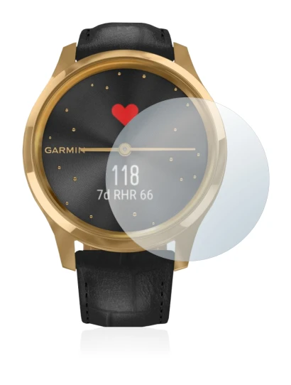 Immagine del dispositivo Garmin vivomove Luxe (42 mm) con un'ampia varietà di protezioni per lo schermo.