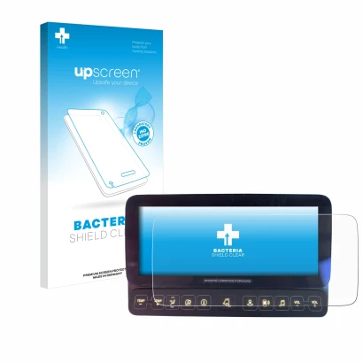 Parte frontale di una confezione del prodotto con il logo del marchio upscreen. Accanto è raffigurato il dispositivo Mercedes-