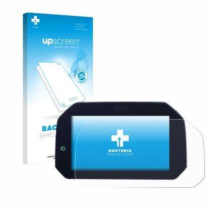 Parte frontale di una confezione del prodotto con il logo del marchio upscreen. Accanto è raffigurato il dispositivo BMW F850G