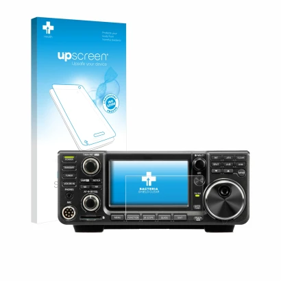 Parte frontale di una confezione del prodotto con il logo del marchio upscreen. Accanto è raffigurato il dispositivo Icom IC-9