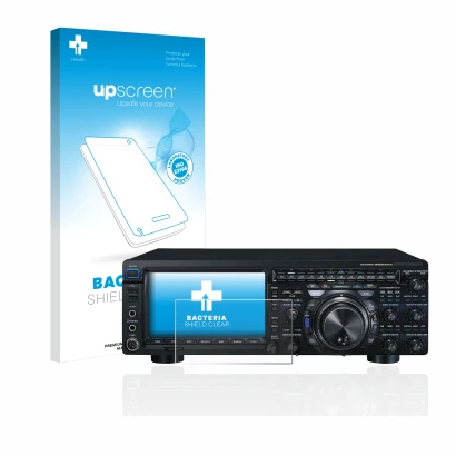 Parte frontale di una confezione del prodotto con il logo del marchio upscreen. Accanto è raffigurato il dispositivo Yaesu FT-