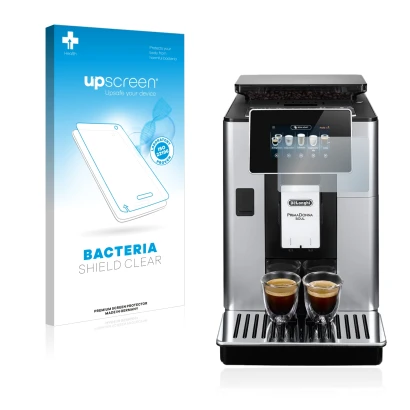 Parte frontale di una confezione del prodotto con il logo del marchio upscreen. Accanto è raffigurato il dispositivo DeLonghi 