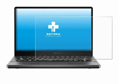 Immagine del dispositivo ASUS ROG Zephyrus G14 GA401 con un'ampia varietà di protezioni per lo schermo.