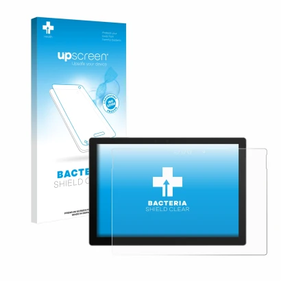 Parte frontale di una confezione del prodotto con il logo del marchio upscreen. Accanto è raffigurato il dispositivo Microsoft